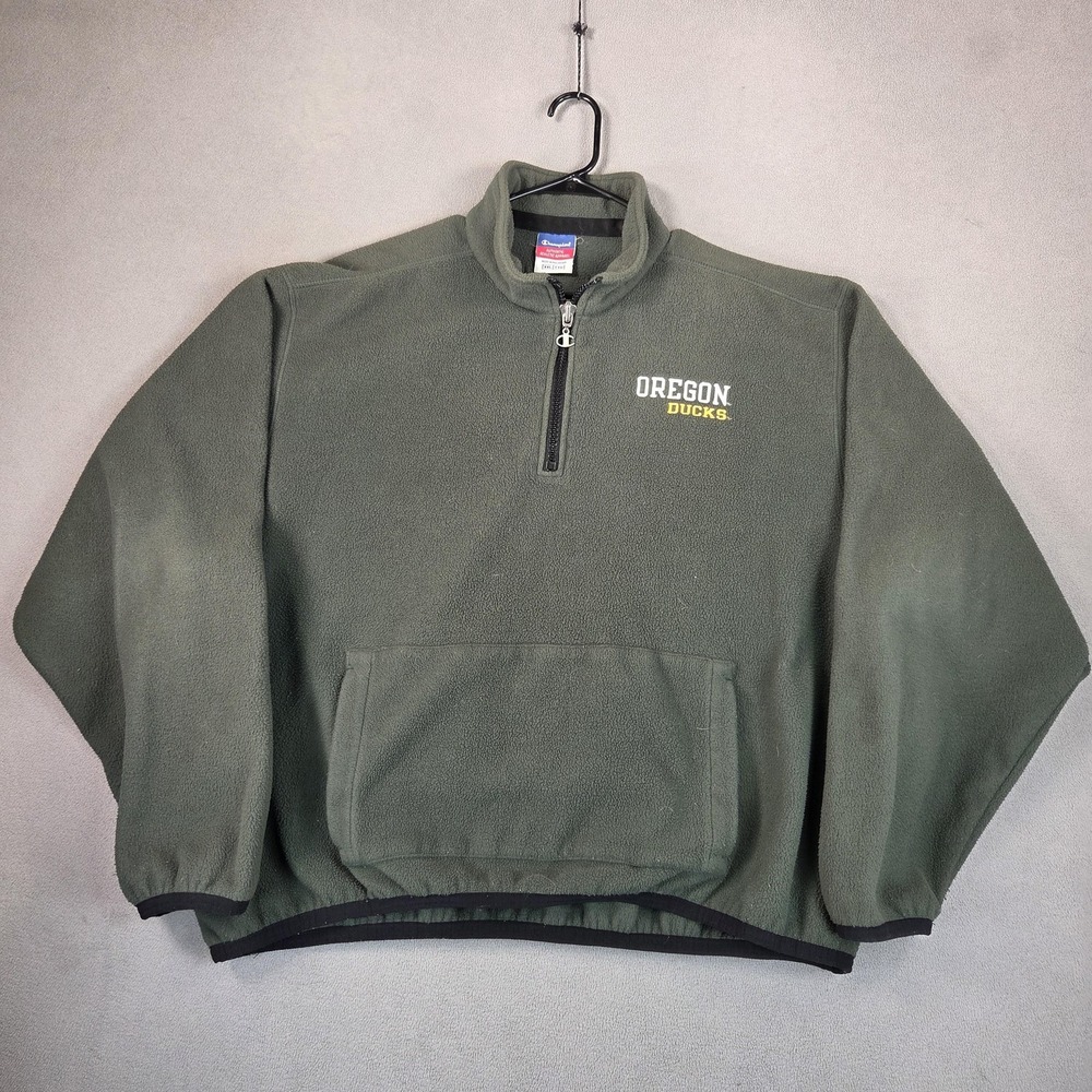 VTG Oregon Ducks Jacket Mens 2XL Green NCAA College Fleece Pullover Champion